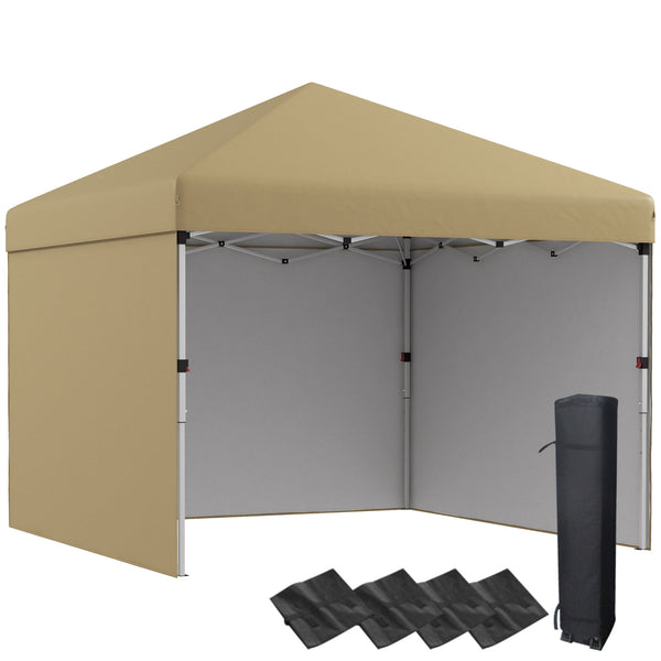 outsunny 10' x 10' Adjustable Height Pop Up Canopy with Sidewalls Weight Bags Carry Bag Beige