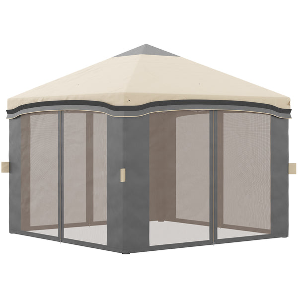 Outsunny 10' X 10' Adjustable Pop Up Canopy Tent With Netting Wheeled Carry Bag Sand Bags Beige
