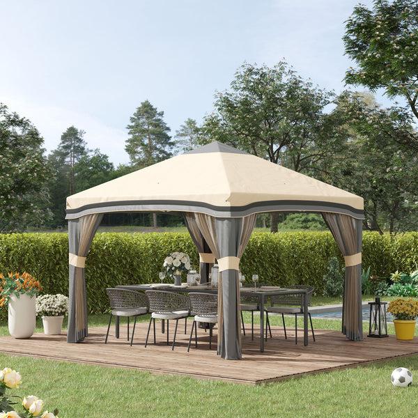 Outsunny 10' X 10' Adjustable Pop Up Canopy Tent With Netting Wheeled Carry Bag Sand Bags Beige
