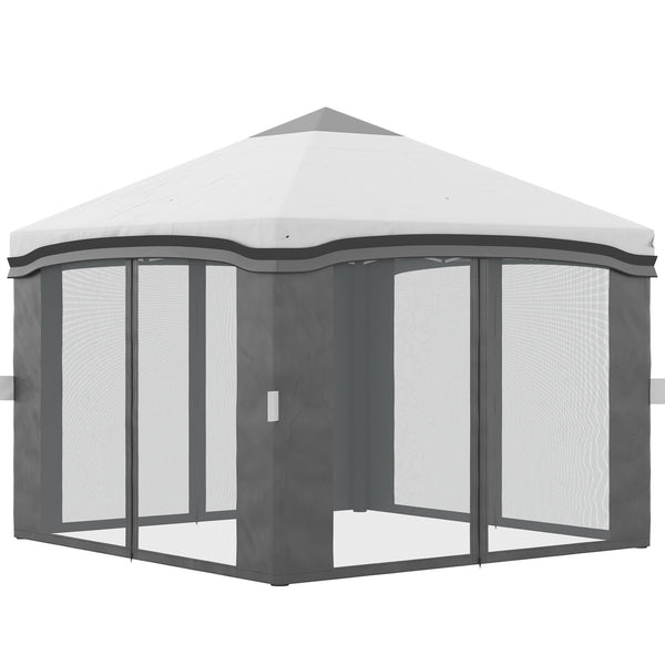 Outsunny 10' X 10' Adjustable Pop Up Canopy Tent With Netting Wheeled Carry Bag Sand Bags Gray