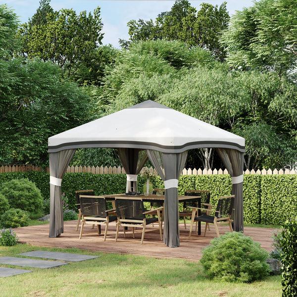 Outsunny 10' X 10' Adjustable Pop Up Canopy Tent With Netting Wheeled Carry Bag Sand Bags Gray