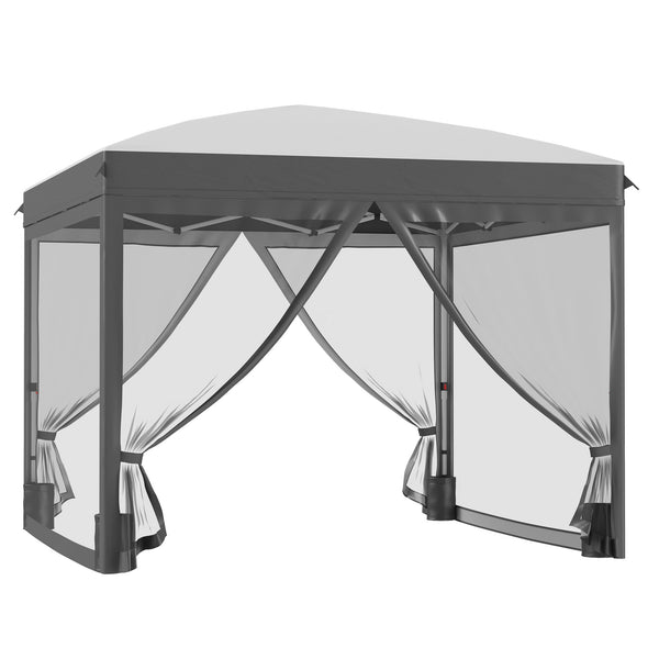 outsunny 10' x 10' Canopy Tent with Netting Adjustable Height Wheeled Bag & Sand Bags Gray