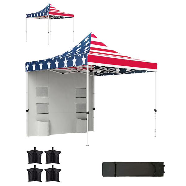 Outsunny 10' X 10' Canopy Tent With Sidewalls UPF50+ Sun Shelter With Storage Pockets American Flag Design