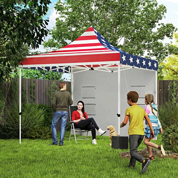 Outsunny 10' X 10' Canopy Tent With Sidewalls UPF50+ Sun Shelter With Storage Pockets American Flag Design
