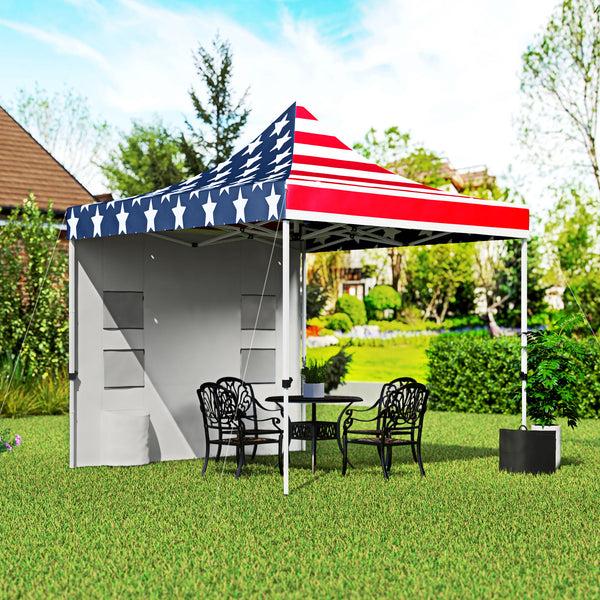 Outsunny 10' X 10' Canopy Tent With Sidewalls UPF50+ Sun Shelter With Storage Pockets American Flag Design