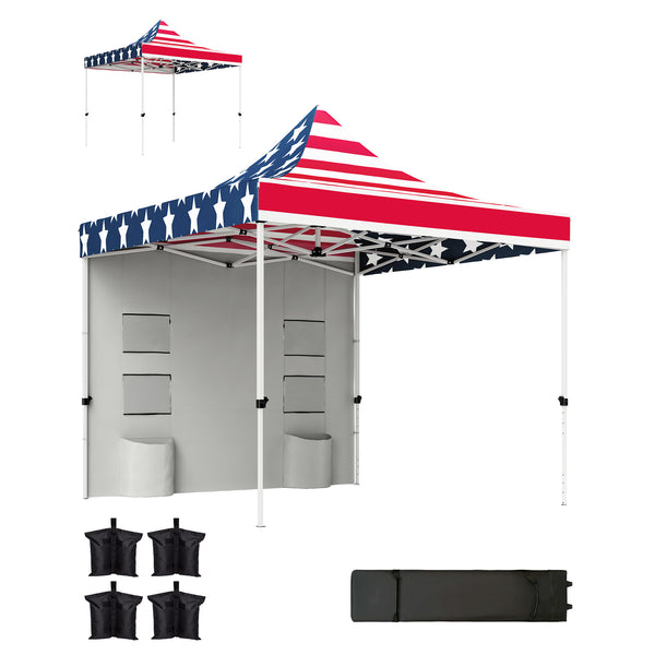 outsunny 10' x 10' Canopy Tent with Sidewalls UPF50+ Sun Shelter with Storage Pockets American Flag Design