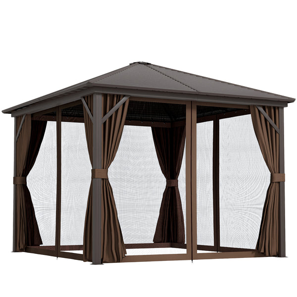 outsunny 10' x 10' Hardtop Gazebo with Aluminum Frame & Curtains Dark Brown outsunny 10' x 10' Hardtop Gazebo with Aluminum Frame & Curtains Dark Brown