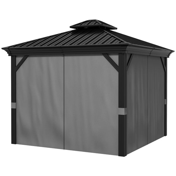 Outsunny 10' X 10' Hardtop Pavilion Gazebo With Curtains Nettings Aluminum Frame Hooks Light Gray