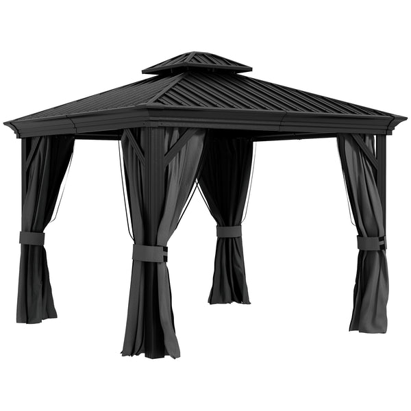 outsunny 10' x 10' Hardtop Pavilion Gazebo with Curtains Nettings Aluminum Frame Hooks Light Gray outsunny 10' x 10' Hardtop Pavilion Gazebo with Curtains Nettings Aluminum Frame Hooks Light Gray