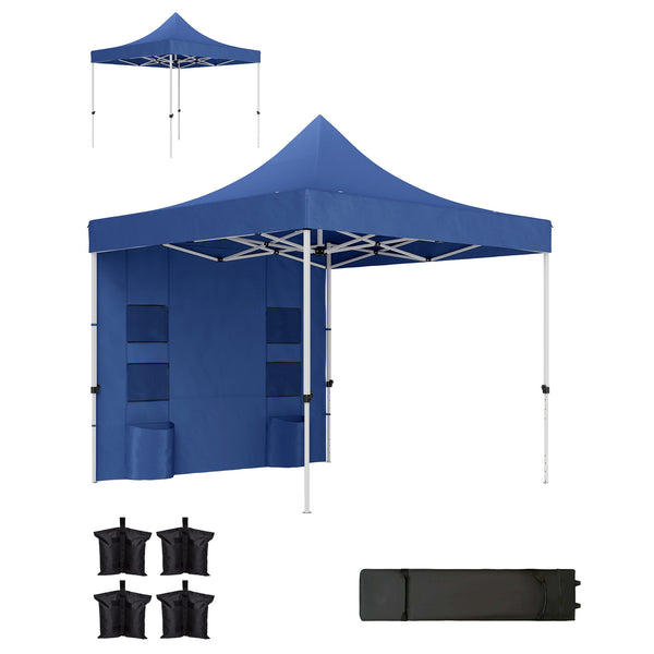 Outsunny 10' X 10' Heavy Duty Pop-Up Canopy Tent With Sidewalls UPF50+ Sun Shelter Dark Blue