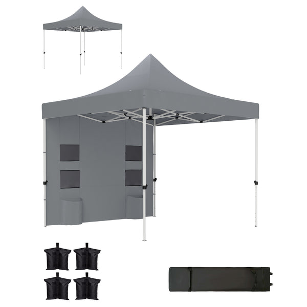 Outsunny 10' X 10' Heavy Duty Pop-Up Canopy Tent With Sidewalls UPF50+ & Storage Pockets Gray