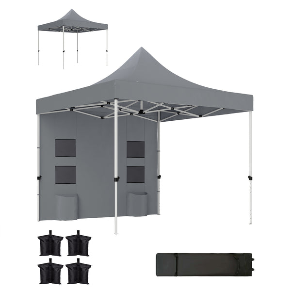 outsunny 10' x 10' Heavy Duty Pop-Up Canopy Tent with Sidewalls UPF50+ & Storage Pockets Gray