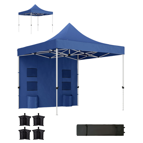 outsunny 10' x 10' Heavy Duty Pop-Up Canopy Tent with Sidewalls UPF50+ Sun Shelter Dark Blue