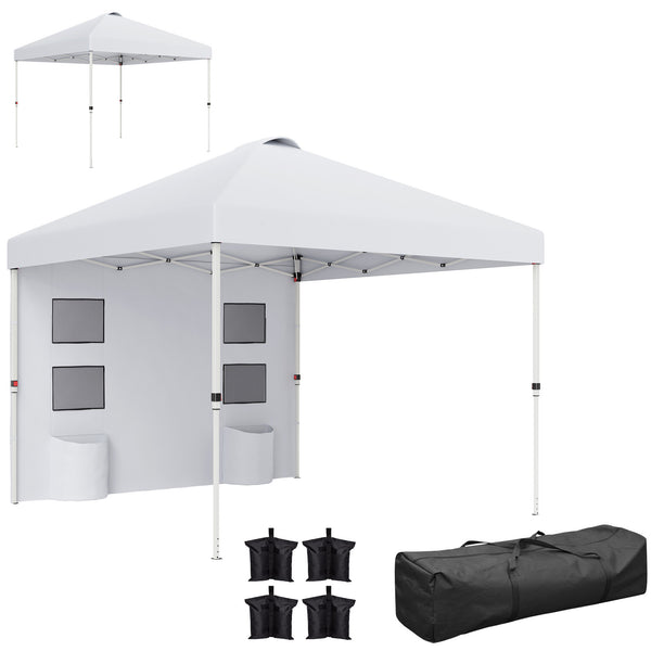outsunny 10' x 10' Instant Canopy Tent with Adjustable Height Sidewalls & Storage Pockets White