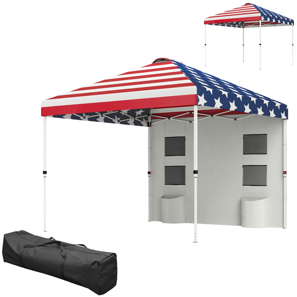Outsunny 10' X 10' Instant Pop-up Canopy Shade Shelter W/ Sidewalls & Storage Pockets American Flag