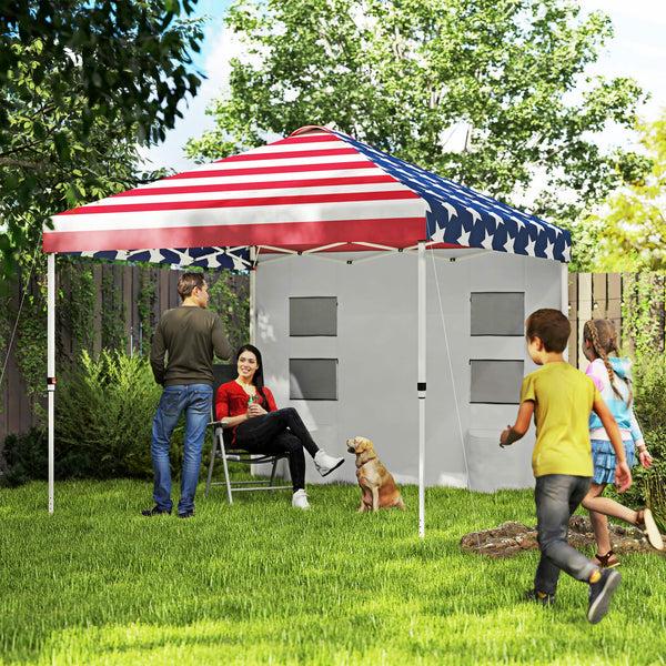 Outsunny 10' X 10' Instant Pop-up Canopy Shade Shelter W/ Sidewalls & Storage Pockets American Flag