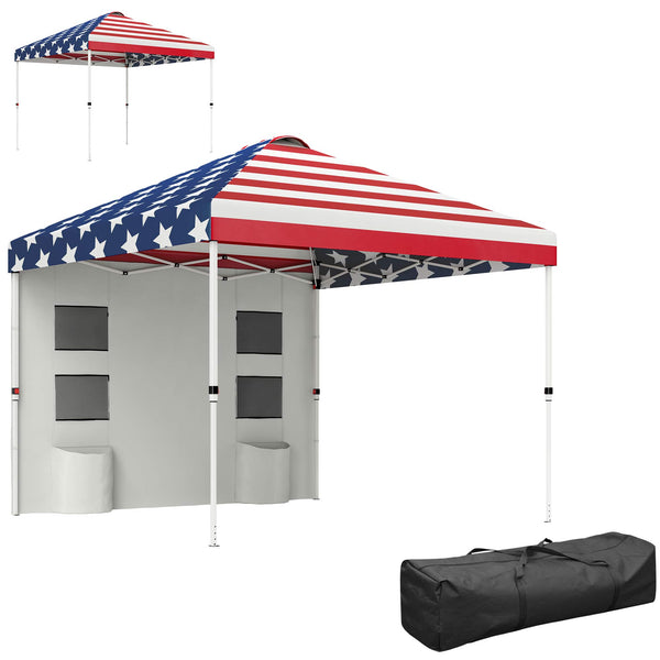 outsunny 10' x 10' Instant Pop-up Canopy Shade Shelter w/ Sidewalls & Storage Pockets American Flag