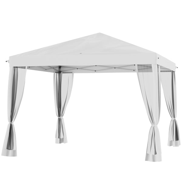 Outsunny 10' X 10' Instant Pop-Up Canopy With Removable Side & Mesh Walls Cream White