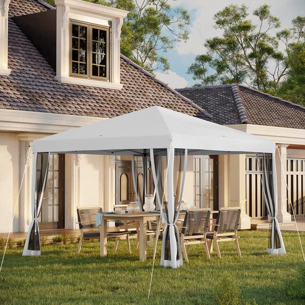 Outsunny 10' X 10' Instant Pop-Up Canopy With Removable Side & Mesh Walls Cream White