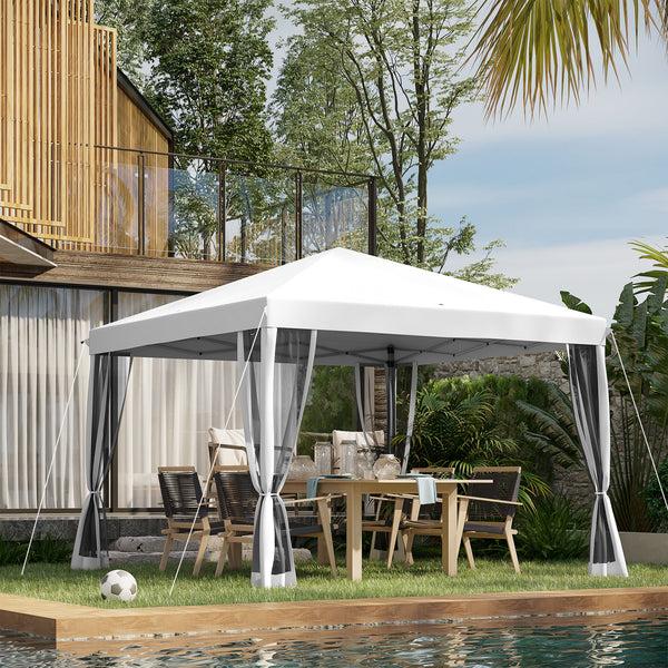 Outsunny 10' X 10' Instant Pop-Up Canopy With Removable Side & Mesh Walls Cream White