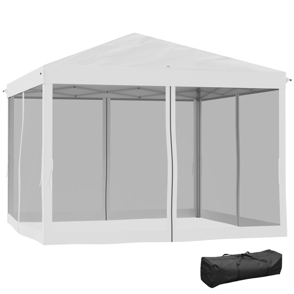 outsunny 10' x 10' Instant Pop-Up Canopy with Removable Side & Mesh Walls Cream White
