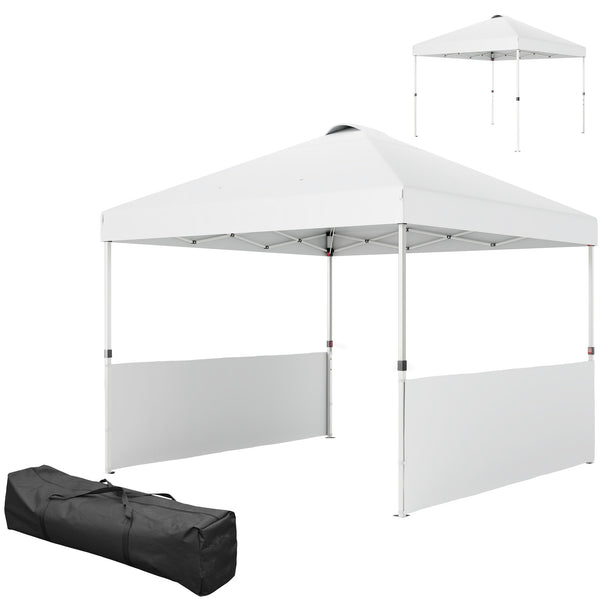 Outsunny 10' X 10' Pop Up Canopy Tent With 2 Half Sidewalls UV50+ Wheeled Bag White