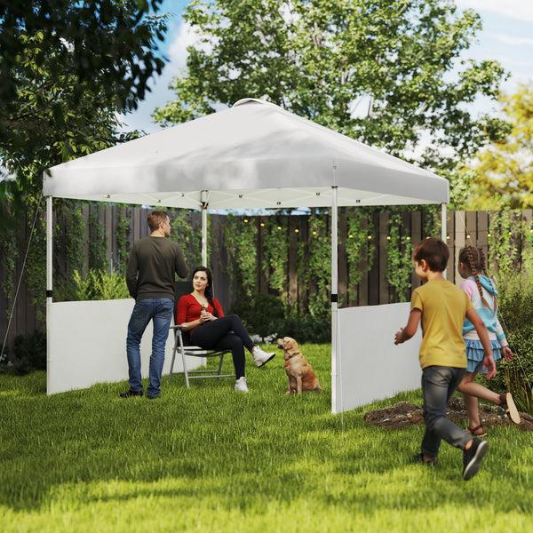 Outsunny 10' X 10' Pop Up Canopy Tent With 2 Half Sidewalls UV50+ Wheeled Bag White