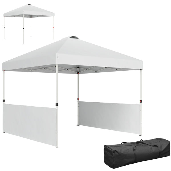 outsunny 10' x 10' Pop Up Canopy Tent with 2 Half Sidewalls UV50+ Wheeled Bag White
