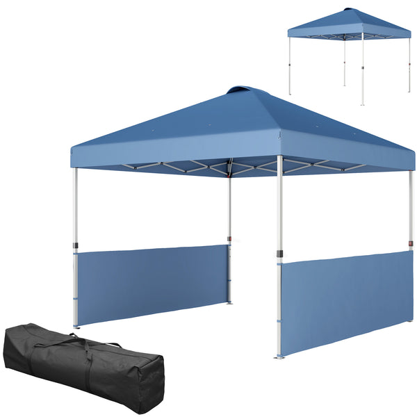 Outsunny 10' X 10' Pop-Up Canopy Tent With UV50+ 2 Half Sidewalls & Wheeled Bag Sea Blue