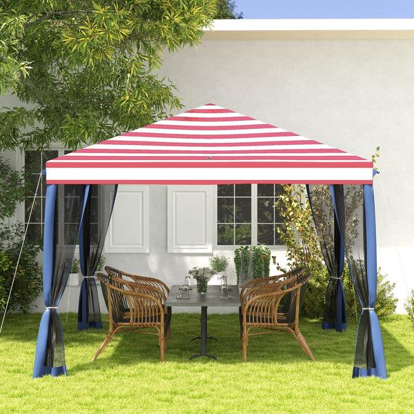 Outsunny 10' X 10' Pop-Up Canopy With Mesh Walls Instant Setup Side Panels & American Flag Design