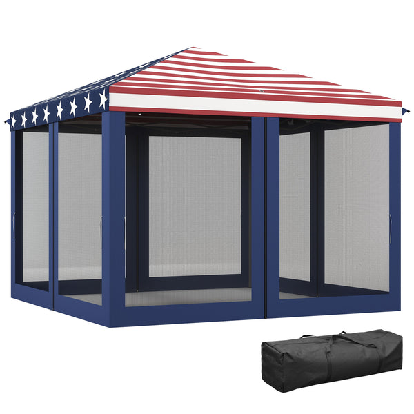 outsunny 10' x 10' Pop-Up Canopy with Mesh Walls Instant Setup Side Panels & American Flag Design
