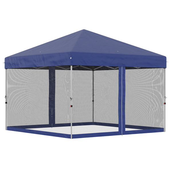Outsunny 10' X 10' Pop-Up Gazebo With Screen Room Adjustable Height & Wheeled Carry Bag Blue