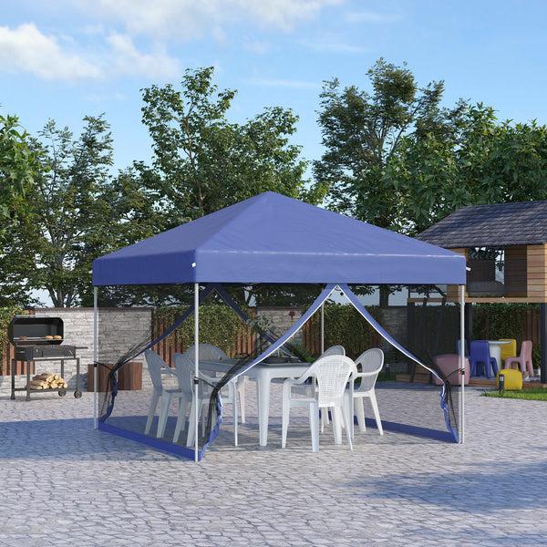 Outsunny 10' X 10' Pop-Up Gazebo With Screen Room Adjustable Height & Wheeled Carry Bag Blue