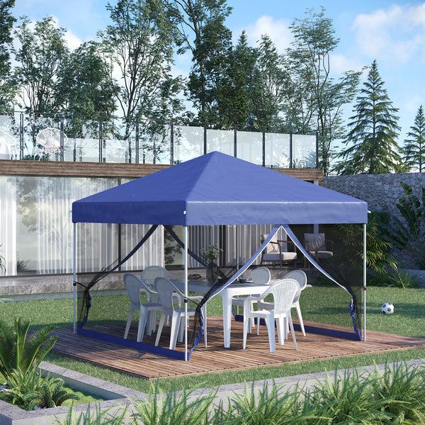 Outsunny 10' X 10' Pop-Up Gazebo With Screen Room Adjustable Height & Wheeled Carry Bag Blue