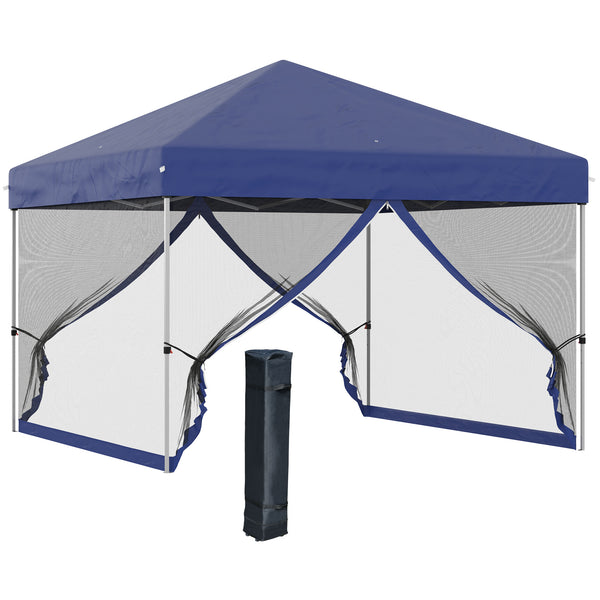 outsunny 10' x 10' Pop-Up Gazebo with Screen Room Adjustable Height & Wheeled Carry Bag Blue