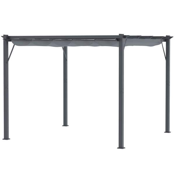 Outsunny 10' X 10' Retractable Aluminum Pergola Canopy With Gray Shade Shelter Dark Gray