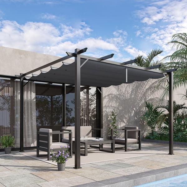 Outsunny 10' X 10' Retractable Aluminum Pergola Canopy With Gray Shade Shelter Dark Gray