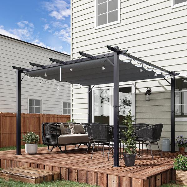 Outsunny 10' X 10' Retractable Aluminum Pergola Canopy With Gray Shade Shelter Dark Gray