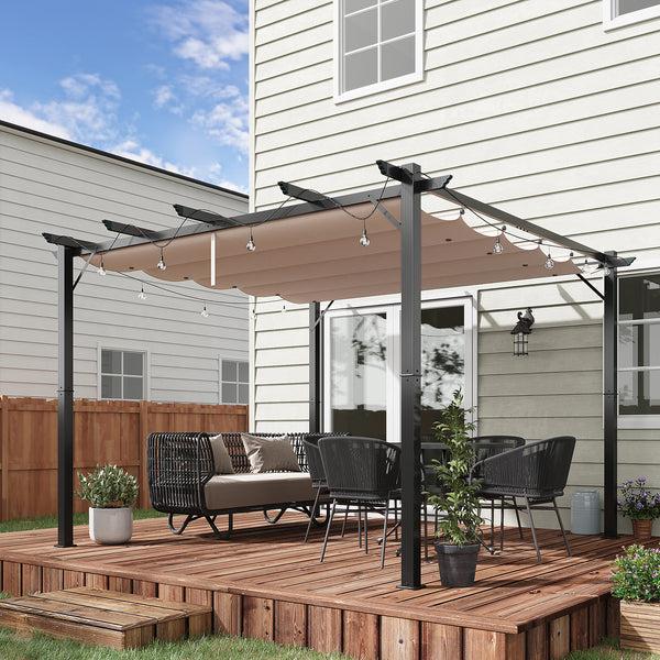 Outsunny 10' X 10' Retractable Aluminum Pergola Canopy With Gray Shade Shelter Charcoal Gray