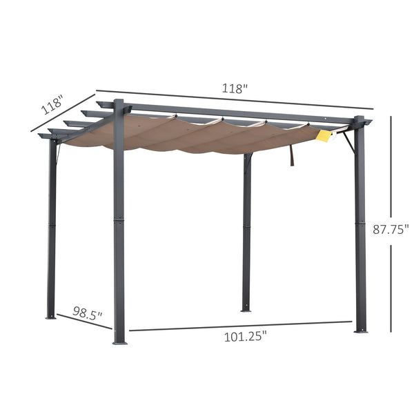 Outsunny 10' X 10' Retractable Aluminum Pergola Canopy With Gray Shade Shelter Charcoal Gray