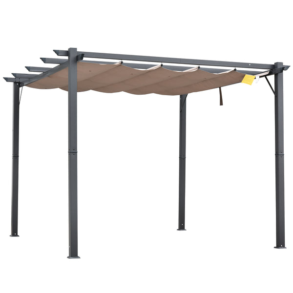 outsunny 10' x 10' Retractable Aluminum Pergola Canopy with Gray Shade Shelter Charcoal Gray