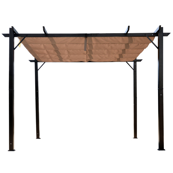 Outsunny 10' X 10' Retractable Aluminum Pergola Canopy With Gray Shade Shelter Brown