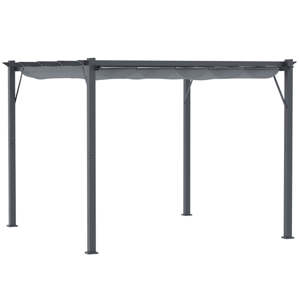 outsunny 10' x 10' Retractable Aluminum Pergola Canopy with Gray Shade Shelter Dark Gray