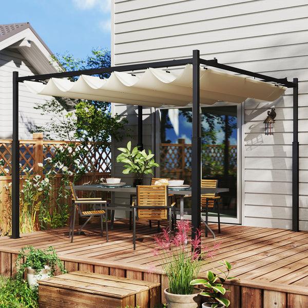 Outsunny 10' X 10' Retractable Pergola Canopy With Magnetic Fixture UPF30+ Cream White