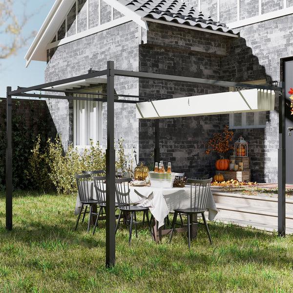 Outsunny 10' X 10' Retractable Pergola Canopy With Magnetic Fixture UPF30+ Cream White