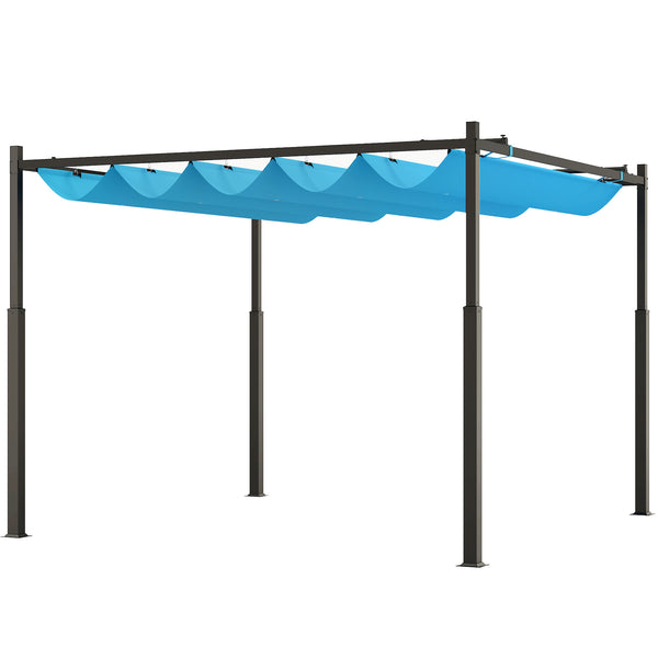 Outsunny 10' X 10' Retractable Pergola Canopy With Magnetic Fixture & UPF30+ Blue