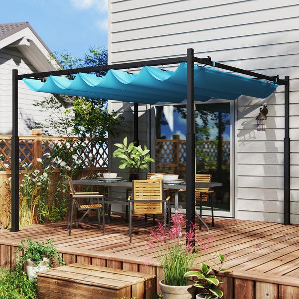 Outsunny 10' X 10' Retractable Pergola Canopy With Magnetic Fixture & UPF30+ Blue