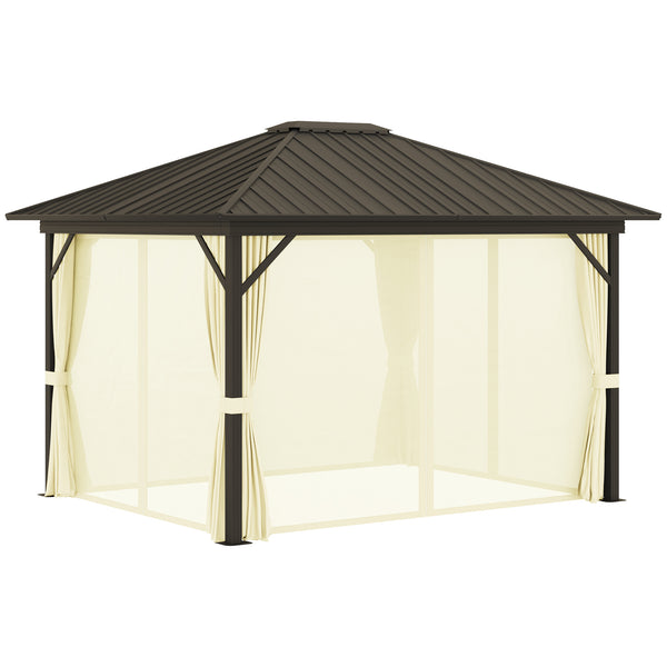 Outsunny 10' X 12' Hardtop Gazebo With Aluminum Frame Curtains & Netting In Cream