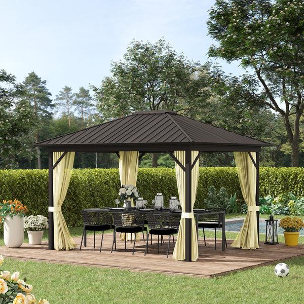 Outsunny 10' X 12' Hardtop Gazebo With Aluminum Frame Curtains & Netting In Cream