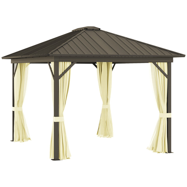 outsunny 10' x 12' Hardtop Gazebo with Aluminum Frame Curtains & Netting in Cream